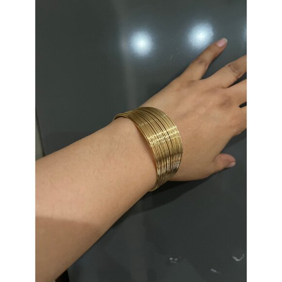 Gold cuff bracelet bangle layers chunky statement bold elegant pageant wedding - Picture 3 of 7